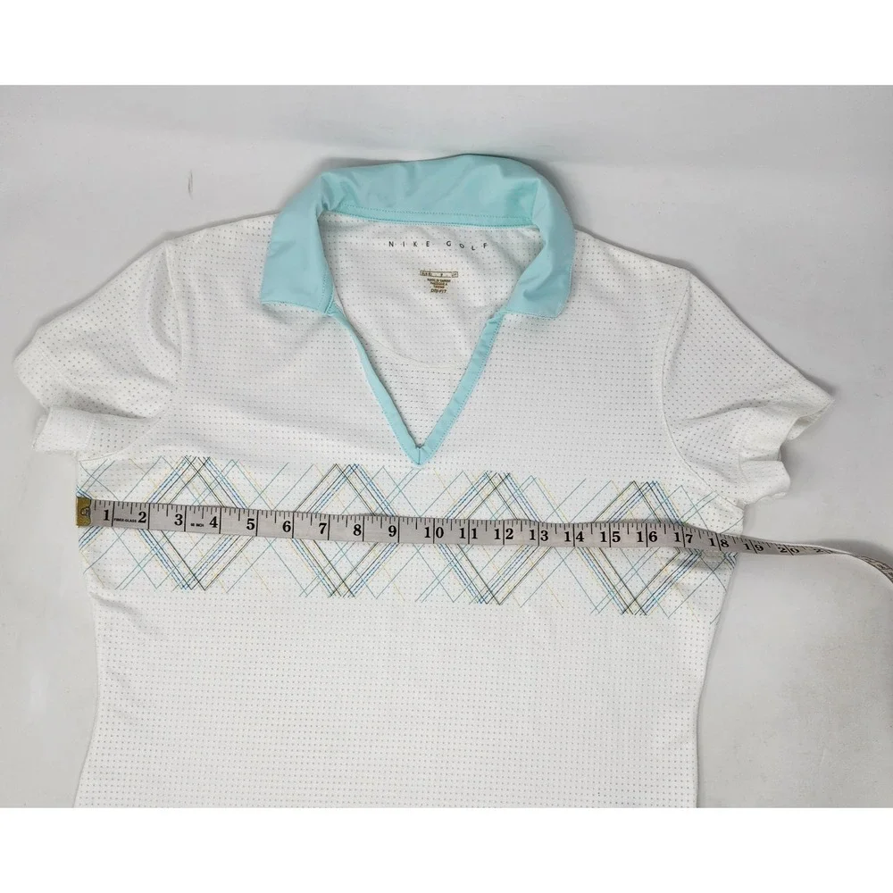 Nike Golf V-Neck S/S Polo Shirt Women's Small White with‎ Argyle Print Dri-Fit